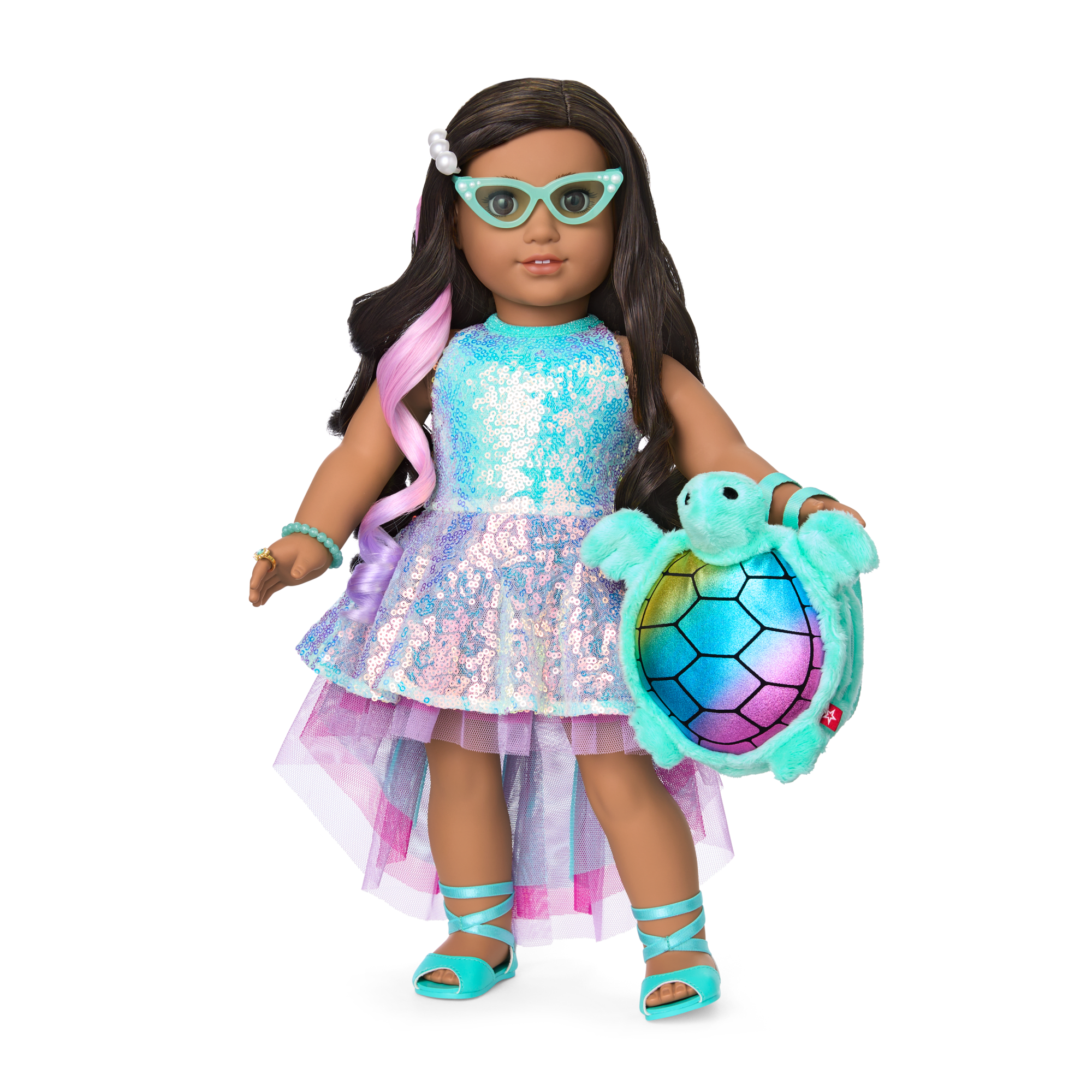 Glam Shimmering Ocean Outfit & Shimmering Sea Turtle Backpack & Accessory Set Bundle