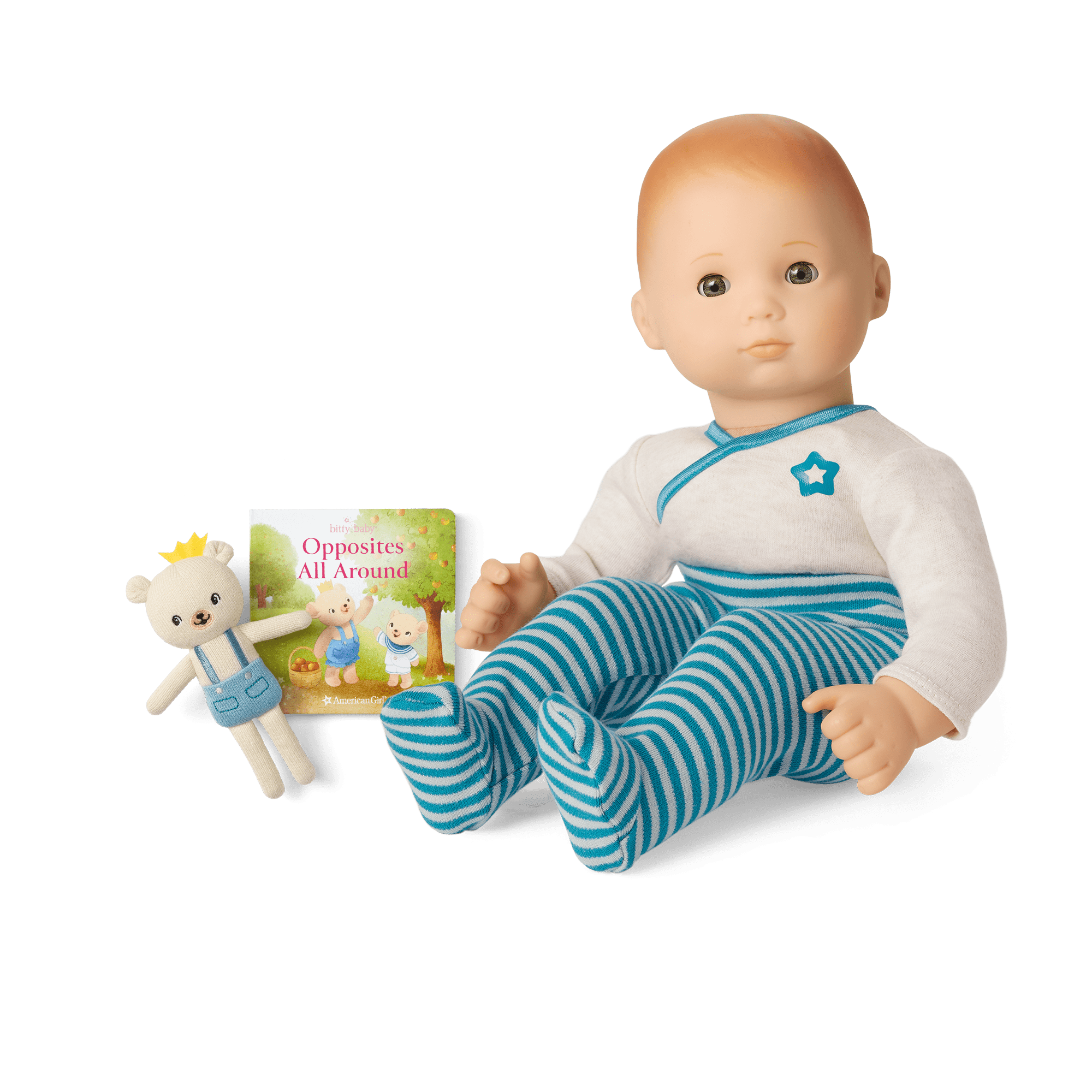 Bitty Baby Doll #6 In Soft Blue + Bear Friend & Board Book