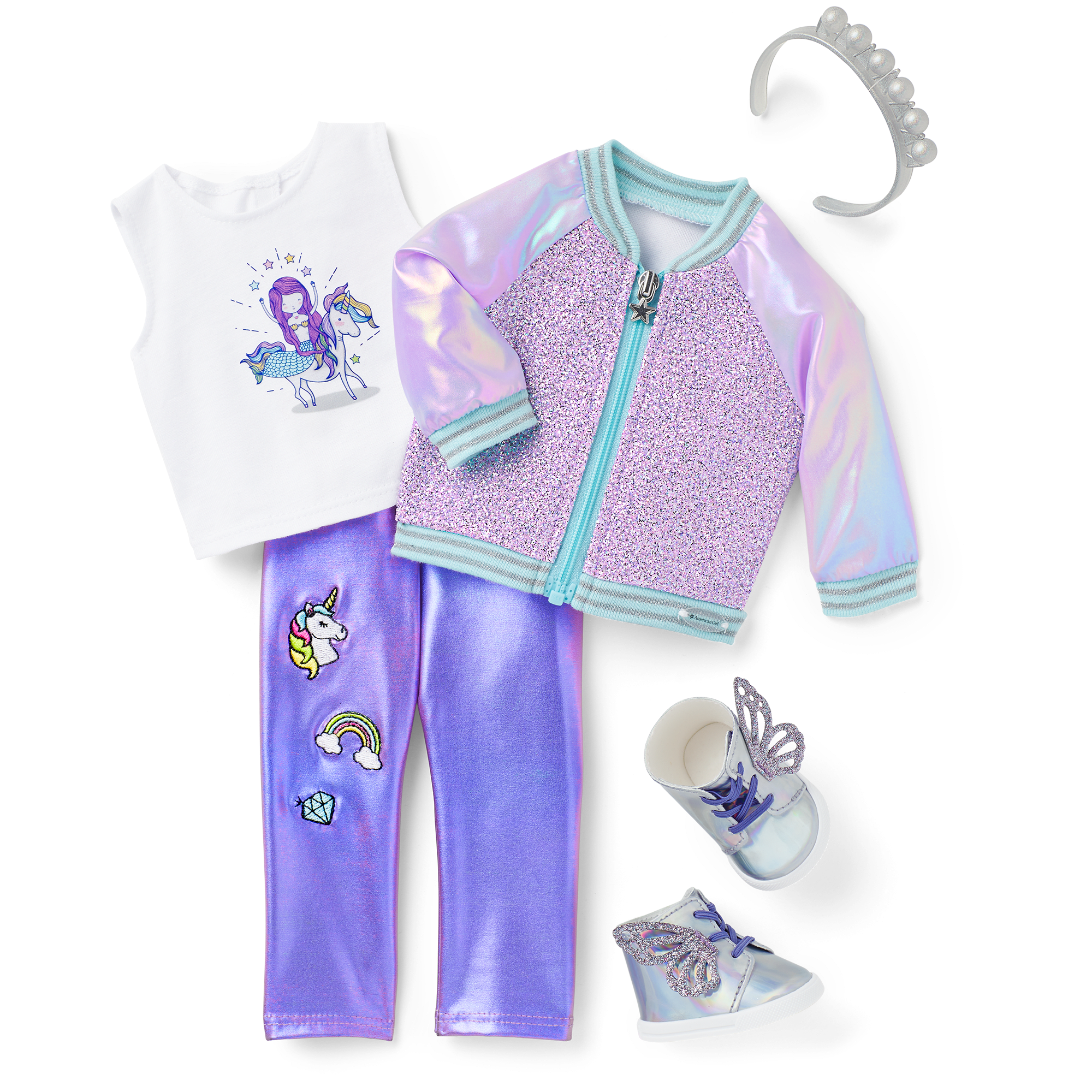 Butterflies & Unicorns Outfit For 18-Inch Dolls